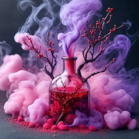 Claymation Bottle of Red Liquid and Pink Smoke