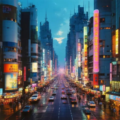 Neon Futuristic City at Dusk on Ektachrome