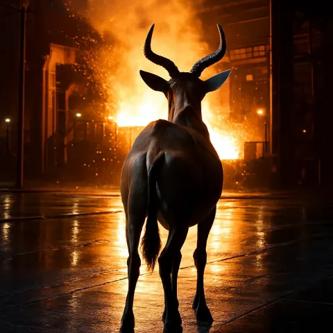 Against the Backdrop of a Steel Foundry Erupting in Fiery