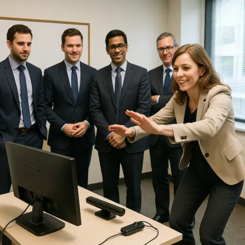 Woman Showcasing a Motion-sensing Gaming Device While Being Watched