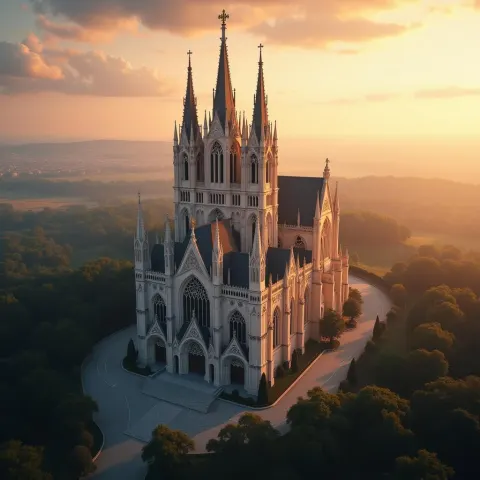 Aerial Golden Hour View of a Kilometer High Cathedral