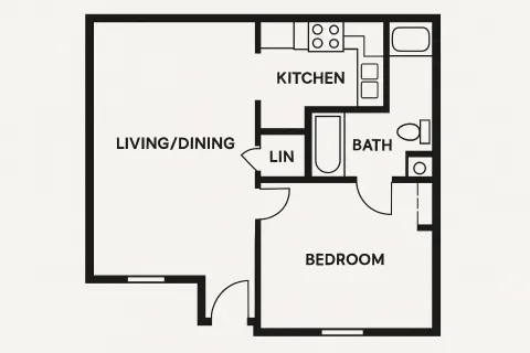 One-bedroom Apartment Floor Plan Featuring a Living/dining Area