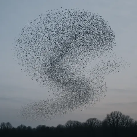 Vast Flock of Countless Starlings Creates Mesmerizing Patterns
