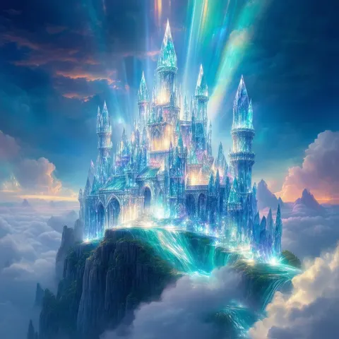 Crystal Castle Shimmering Atop a Cliff