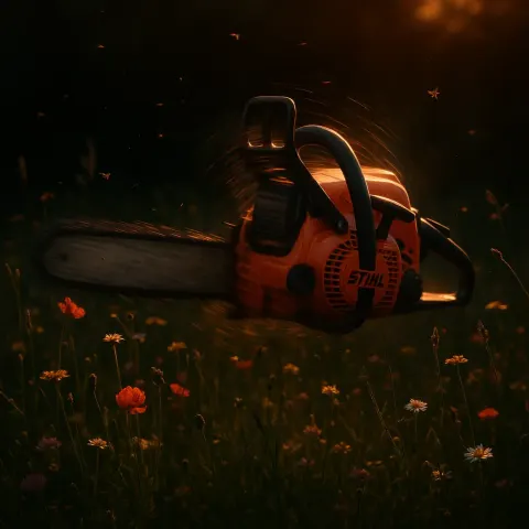 Single Classic Orange Chainsaw—its Prominent Brand Logo Distinct