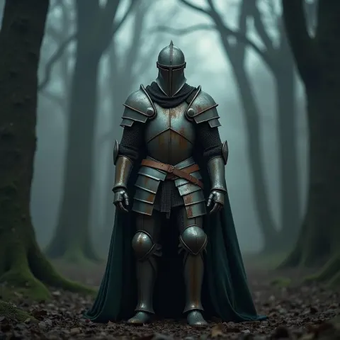 Rusted Knight in a Foggy Stop Motion Forest