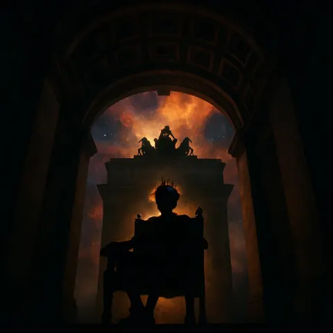 Regal Teenage Figure with Strikingly Colorful Hair Is Dramatically Silhouetted