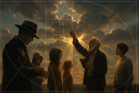 Hatted Figure Consults a Digital Watch While an Energetic Elder