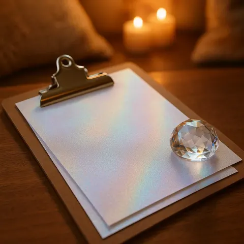 Elegant Clipboard and Glass Paperweight Hold the Glimmering Papers