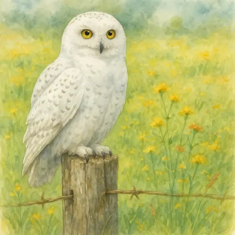 Detailed Watercolor Artwork Featuring a Majestic Snowy Owl