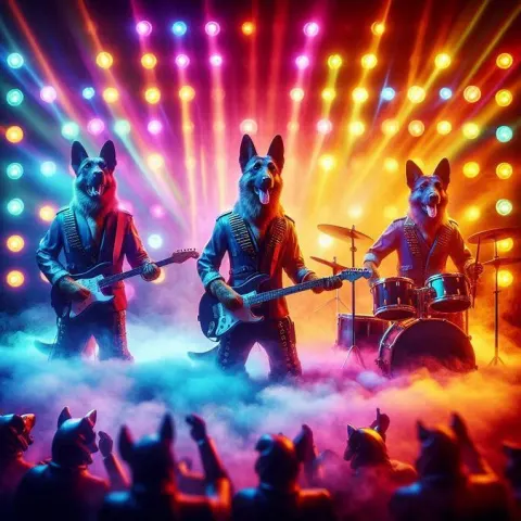 Steampunk German Shepherd Band in Vivid Strobe Lights