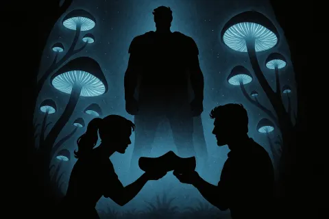 Silhouetted Lover with a Ponytail and a Square-jawed Figure