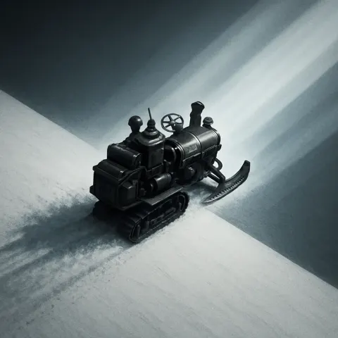 Victorian Sci-fi Snowmobile Dynamically Cuts Diagonally Across a Stark