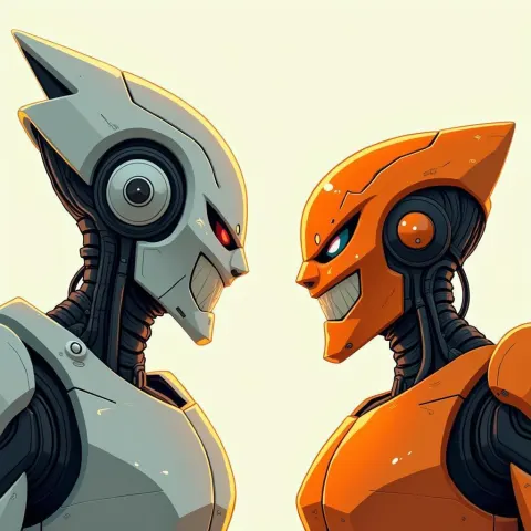 Expressive Robot Duo in Futuristic Animated Portrait