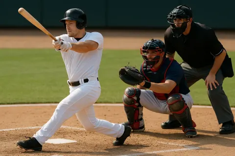 Baseball Player in White Uniform Swings a Bat