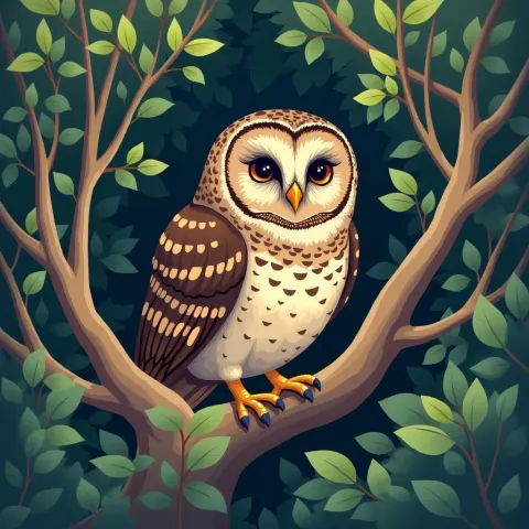 Curious Barred Owl Peeking Through Dense Branches