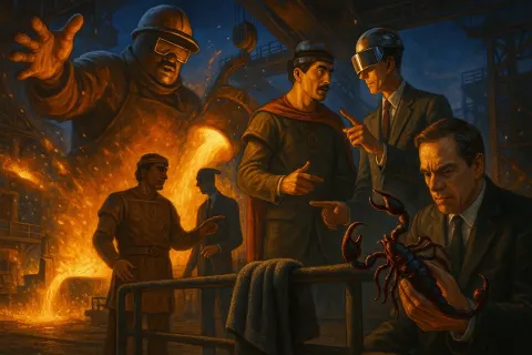 Fiery Glow and Sparks of a Working Steel Foundry