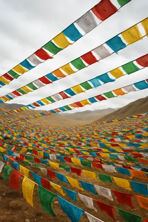 Thousands of Brightly Colored Prayer Flags Flutter in Unison