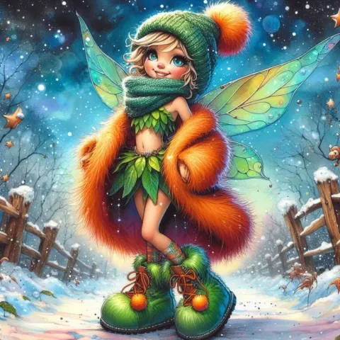 Whimsical Winter Fairy on Snowy Path