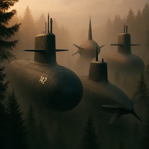Four Distinct Submarines Emerge with Overlapping Elements Creating Depth