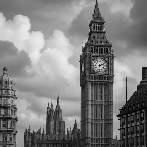 Black-and-white Photograph of the Iconic Big Ben Clock Tower