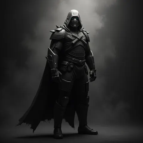 Stoic Futuristic Warrior in Monochrome Chiaroscuro
