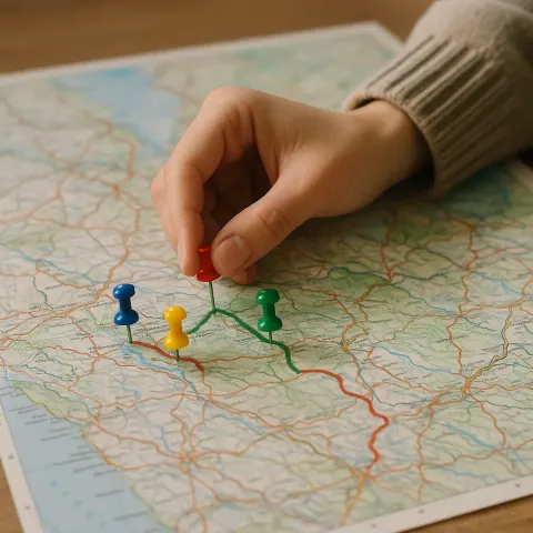 Someone Is Using Colorful Pins to Mark Various Stops