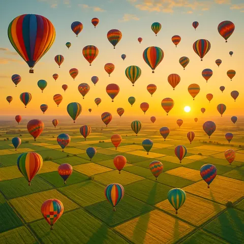Innumerable Colorful Hot Air Balloons Drift Lazily