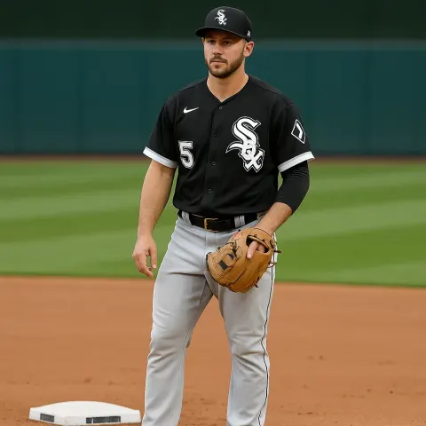 Baseball Player in a Black Chicago White Sox Uniform Stands