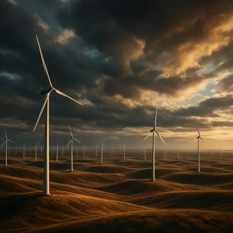 Countless Shimmering Wind Turbines Stand Like Silent Sentinels