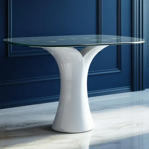 Sleek White Table With Glass Top in 3D