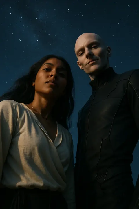 Tan-skinned Scientist in a Softly Draped Blouse