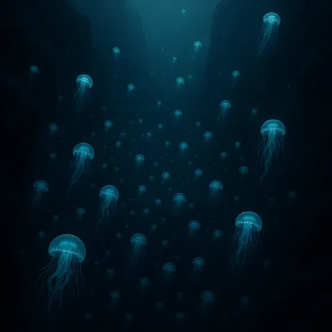 Vast Swarm of Bioluminescent Jellyfish Drifts Silently