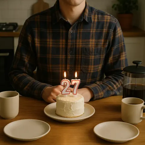 Person Wearing a Plaid Shirt Sits at a Table