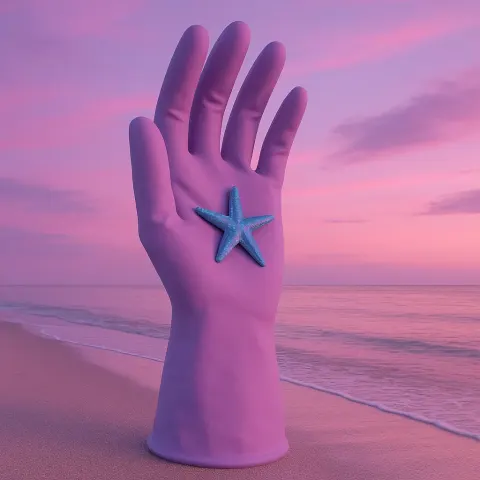 Dreamlike Image Portrays a Massive Lavender Rubber Glove