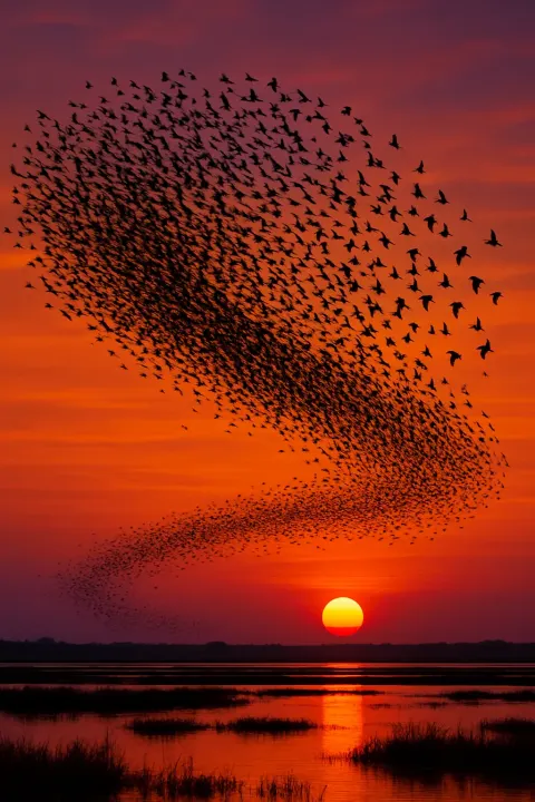 Vast Flock of Migratory Birds Forms a Dynamic