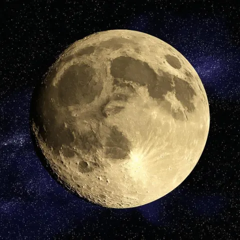 Softly Glowing 3D Moon in Starfilled Space