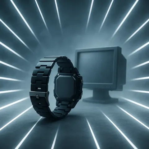 Radiating and Converging Lines Frame a Rigidly Posed Digital Watch