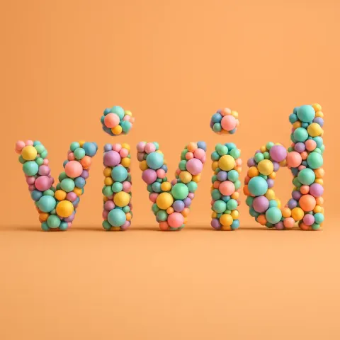 Three-dimensional Oversized Letters Spell Out "vivid." Each Letter Is Crafted
