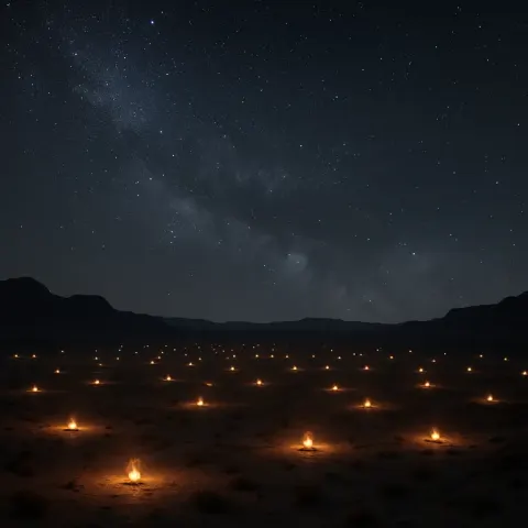 Myriad Distant Campfires Flicker Like Scattered Stars Across a Vast