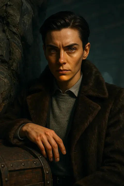Androgynous Detective Exuding a Near-future Speculative Sci-fi Sherlock Holmes-style Intensity