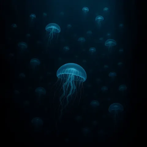 Myriad Glowing Jellyfish Drift Serenely