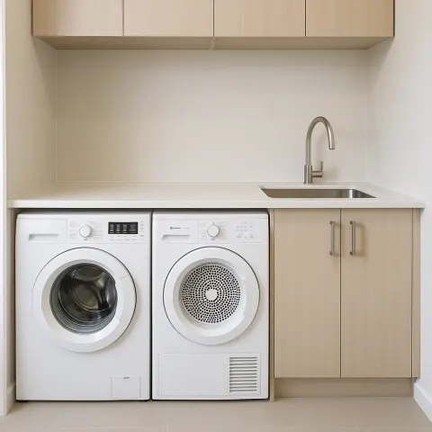 Compact Laundry Area with a White Washing Machine