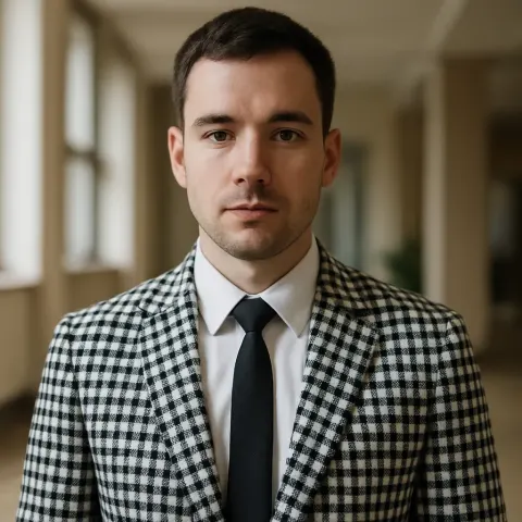 Person Wearing a Black-and-white Checkered Blazer with a White Shirt