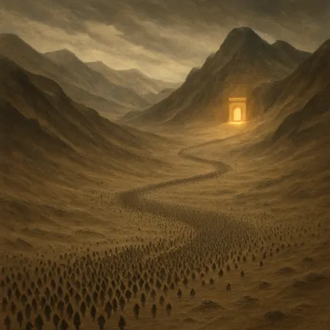 Vast Pilgrimage of Countless Tiny Figures Slowly Snakes its Way