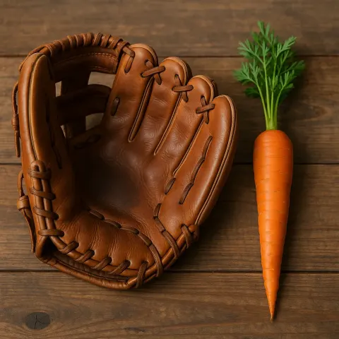 Wooden Table with a Brown Baseball Glove