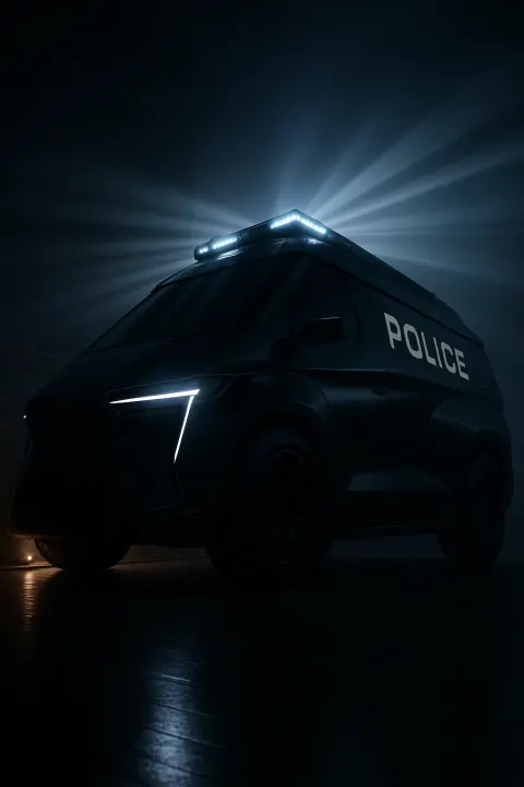 Single Jet Black Stealth Police Van of Futuristic Concept Design