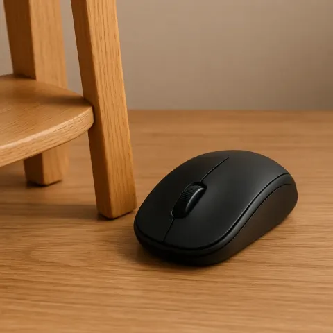 Wooden Chair with a Black Computer Mouse