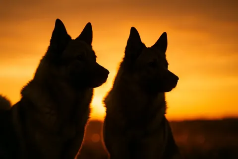 Two Varied Norwegian Elkhounds