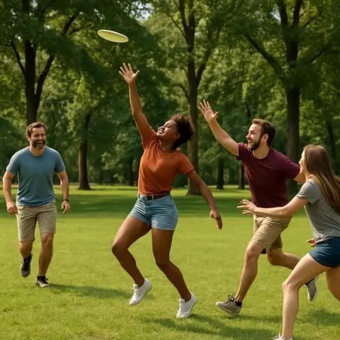 Group of People Playing Frisbee in a Grassy Park